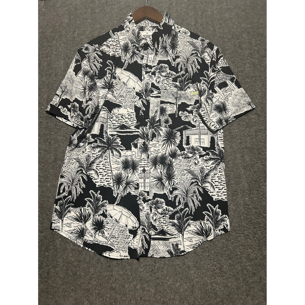 RSVLTS medium button shirt short sleeve floral palms lightweight umbrella